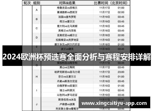 2024欧洲杯预选赛全面分析与赛程安排详解